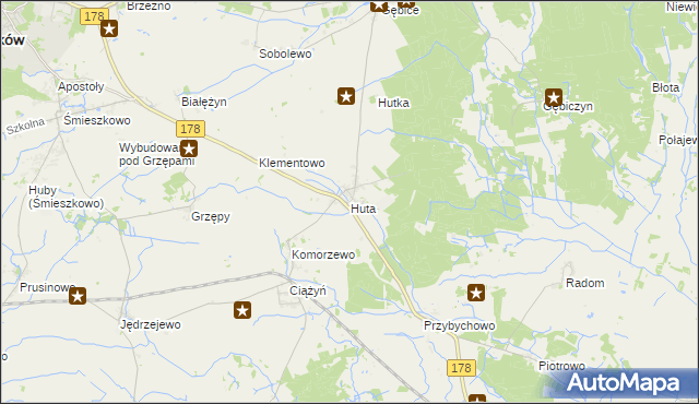 mapa Huta gmina Czarnków, Huta gmina Czarnków na mapie Targeo