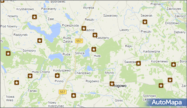 mapa Huta gmina Rogowo, Huta gmina Rogowo na mapie Targeo