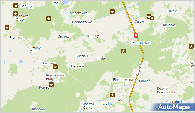 mapa Huta gmina Sztabin, Huta gmina Sztabin na mapie Targeo