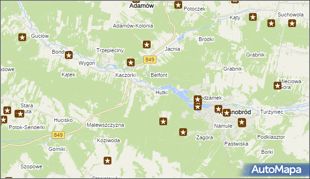 mapa Hutki gmina Krasnobród, Hutki gmina Krasnobród na mapie Targeo