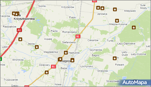 mapa Ignaców gmina Rozprza, Ignaców gmina Rozprza na mapie Targeo
