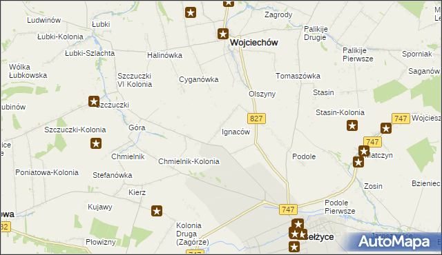 mapa Ignaców gmina Wojciechów, Ignaców gmina Wojciechów na mapie Targeo