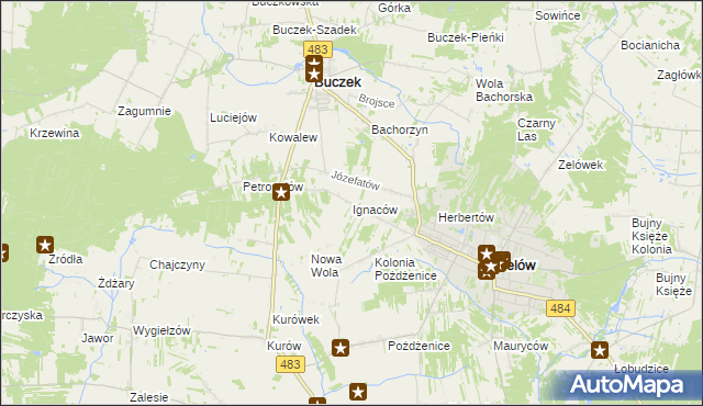 mapa Ignaców gmina Zelów, Ignaców gmina Zelów na mapie Targeo