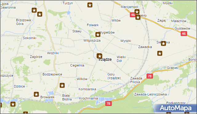 mapa Irządze powiat zawierciański, Irządze powiat zawierciański na mapie Targeo