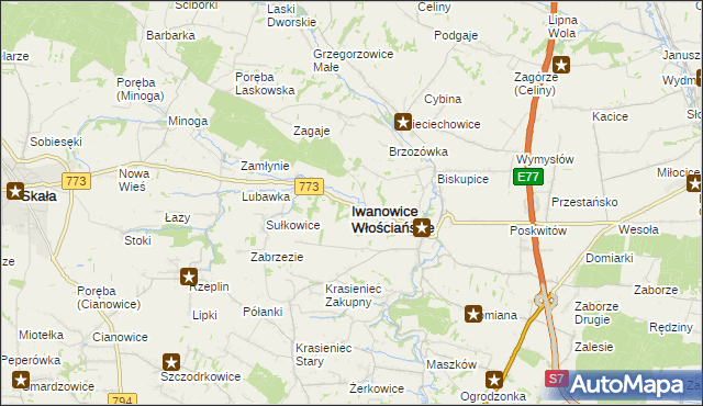 mapa Iwanowice Włościańskie, Iwanowice Włościańskie na mapie Targeo