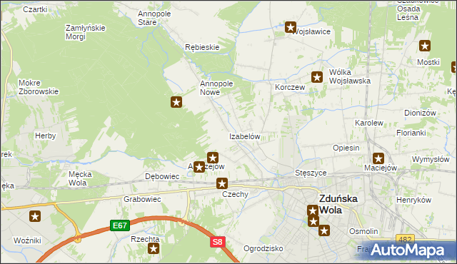mapa Izabelów gmina Zduńska Wola, Izabelów gmina Zduńska Wola na mapie Targeo