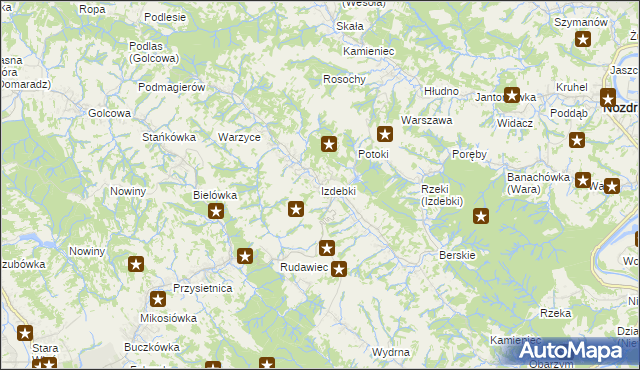 mapa Izdebki gmina Nozdrzec, Izdebki gmina Nozdrzec na mapie Targeo