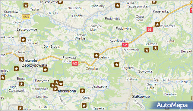 mapa Izdebnik gmina Lanckorona, Izdebnik gmina Lanckorona na mapie Targeo