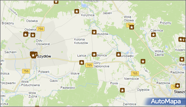 mapa Jabłonica gmina Szydłów, Jabłonica gmina Szydłów na mapie Targeo