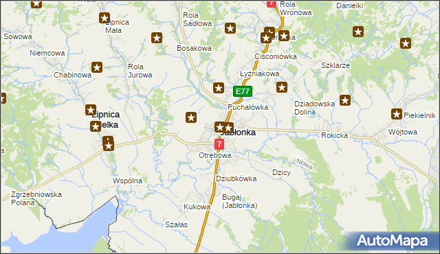 mapa Jabłonka powiat nowotarski, Jabłonka powiat nowotarski na mapie Targeo