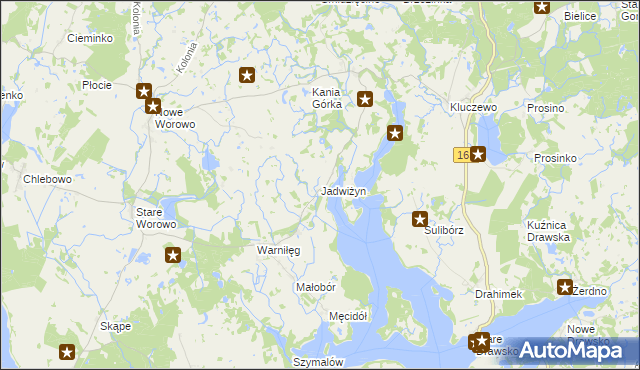 mapa Jadwiżyn gmina Złocieniec, Jadwiżyn gmina Złocieniec na mapie Targeo