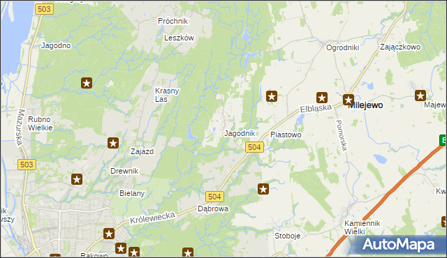 mapa Jagodnik gmina Milejewo, Jagodnik gmina Milejewo na mapie Targeo