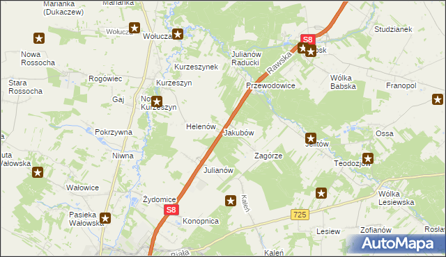 mapa Jakubów gmina Rawa Mazowiecka, Jakubów gmina Rawa Mazowiecka na mapie Targeo