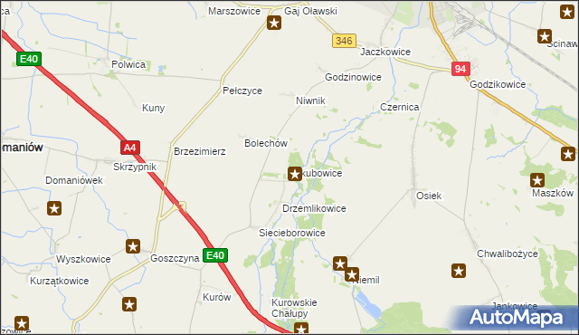 mapa Jakubowice gmina Oława, Jakubowice gmina Oława na mapie Targeo