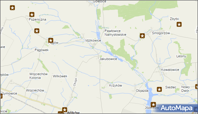 mapa Jakubowice gmina Wilków, Jakubowice gmina Wilków na mapie Targeo