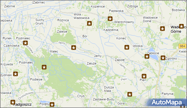 mapa Jamy gmina Wadowice Górne, Jamy gmina Wadowice Górne na mapie Targeo