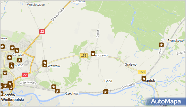 mapa Janczewo gmina Santok, Janczewo gmina Santok na mapie Targeo