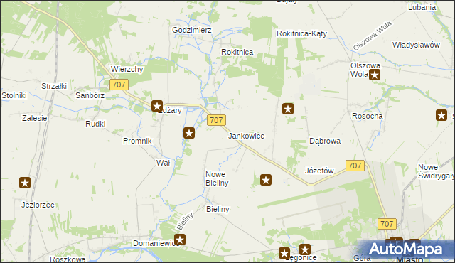mapa Jankowice gmina Nowe Miasto nad Pilicą, Jankowice gmina Nowe Miasto nad Pilicą na mapie Targeo