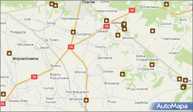 mapa Jankowice gmina Ożarów, Jankowice gmina Ożarów na mapie Targeo