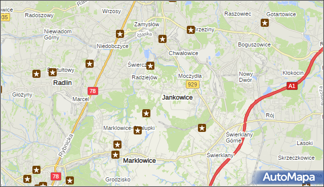 mapa Jankowice gmina Świerklany, Jankowice gmina Świerklany na mapie Targeo