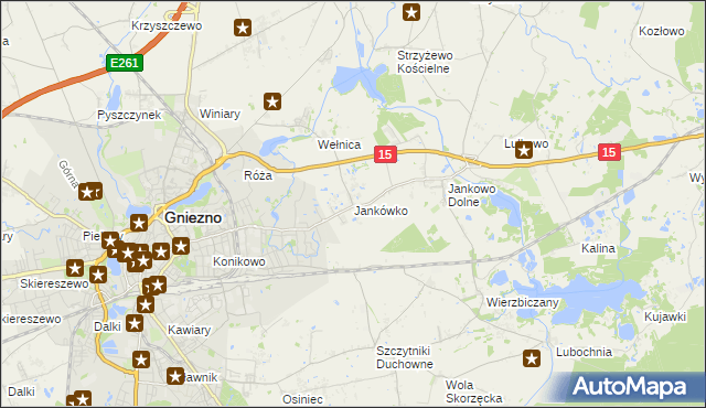 mapa Jankówko gmina Gniezno, Jankówko gmina Gniezno na mapie Targeo