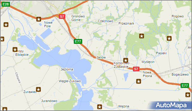 mapa Janów gmina Elbląg, Janów gmina Elbląg na mapie Targeo
