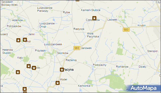 mapa Janówek gmina Pacyna, Janówek gmina Pacyna na mapie Targeo