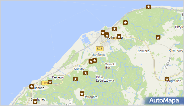 mapa Janówek gmina Tolkmicko, Janówek gmina Tolkmicko na mapie Targeo