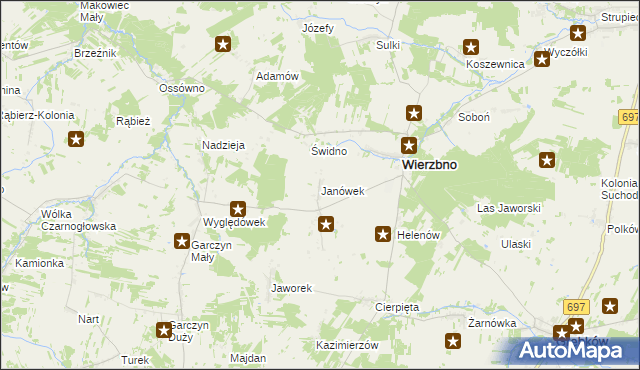 mapa Janówek gmina Wierzbno, Janówek gmina Wierzbno na mapie Targeo