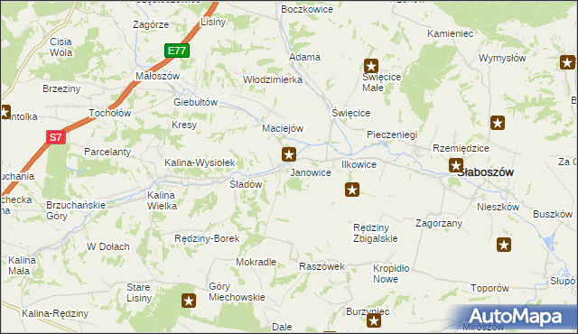 mapa Janowice gmina Słaboszów, Janowice gmina Słaboszów na mapie Targeo