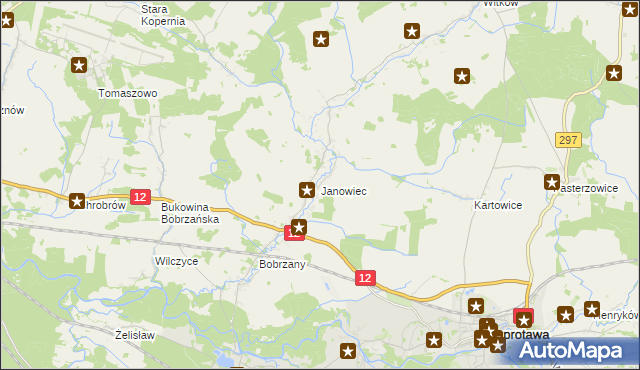 mapa Janowiec gmina Małomice, Janowiec gmina Małomice na mapie Targeo