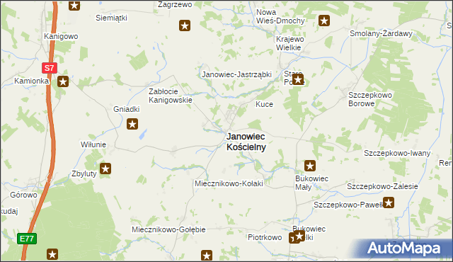 mapa Janowiec Kościelny, Janowiec Kościelny na mapie Targeo