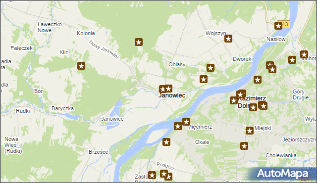 mapa Janowiec powiat puławski, Janowiec powiat puławski na mapie Targeo