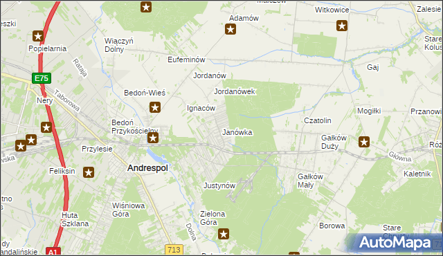 mapa Janówka gmina Andrespol, Janówka gmina Andrespol na mapie Targeo