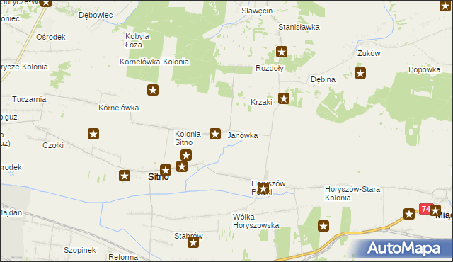 mapa Janówka gmina Sitno, Janówka gmina Sitno na mapie Targeo