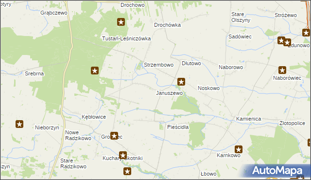 mapa Januszewo gmina Naruszewo, Januszewo gmina Naruszewo na mapie Targeo
