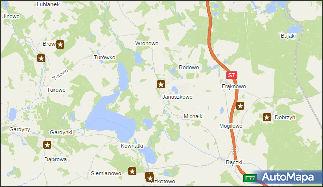 mapa Januszkowo gmina Kozłowo, Januszkowo gmina Kozłowo na mapie Targeo