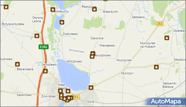 mapa Januszkowo gmina Żnin, Januszkowo gmina Żnin na mapie Targeo