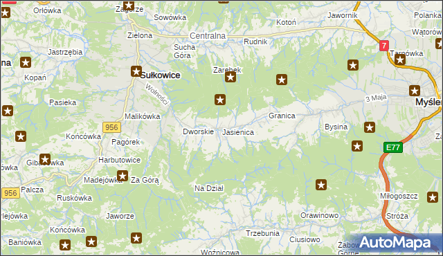 mapa Jasienica gmina Myślenice, Jasienica gmina Myślenice na mapie Targeo