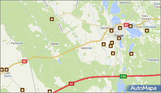 mapa Jasieniec gmina Trzciel, Jasieniec gmina Trzciel na mapie Targeo