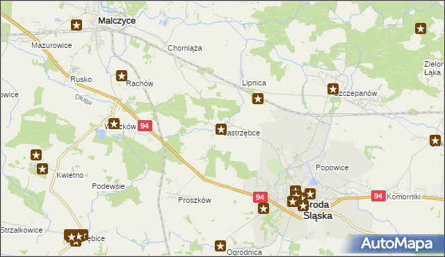 mapa Jastrzębce gmina Środa Śląska, Jastrzębce gmina Środa Śląska na mapie Targeo