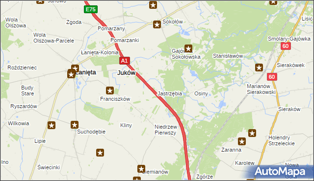 mapa Jastrzębia gmina Gostynin, Jastrzębia gmina Gostynin na mapie Targeo