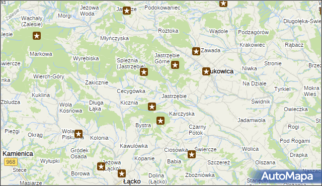 mapa Jastrzębie gmina Łukowica, Jastrzębie gmina Łukowica na mapie Targeo