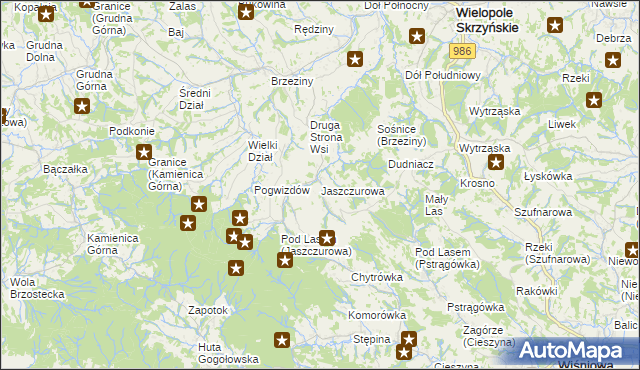 mapa Jaszczurowa gmina Wiśniowa, Jaszczurowa gmina Wiśniowa na mapie Targeo