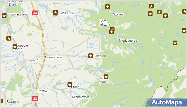 mapa Jaworek gmina Międzylesie, Jaworek gmina Międzylesie na mapie Targeo