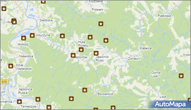 mapa Jawornik Ruski, Jawornik Ruski na mapie Targeo