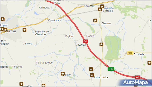 mapa Jaworów gmina Wiązów, Jaworów gmina Wiązów na mapie Targeo