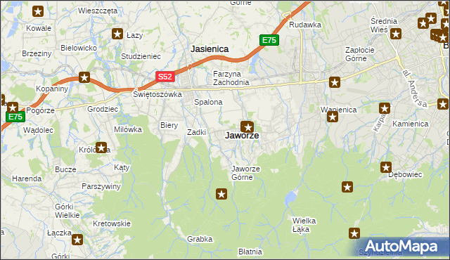 mapa Jaworze powiat bielski, Jaworze powiat bielski na mapie Targeo