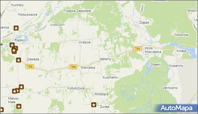 mapa Jaźwiny gmina Mstów, Jaźwiny gmina Mstów na mapie Targeo