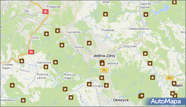 mapa Jedlina-Zdrój, Jedlina-Zdrój na mapie Targeo